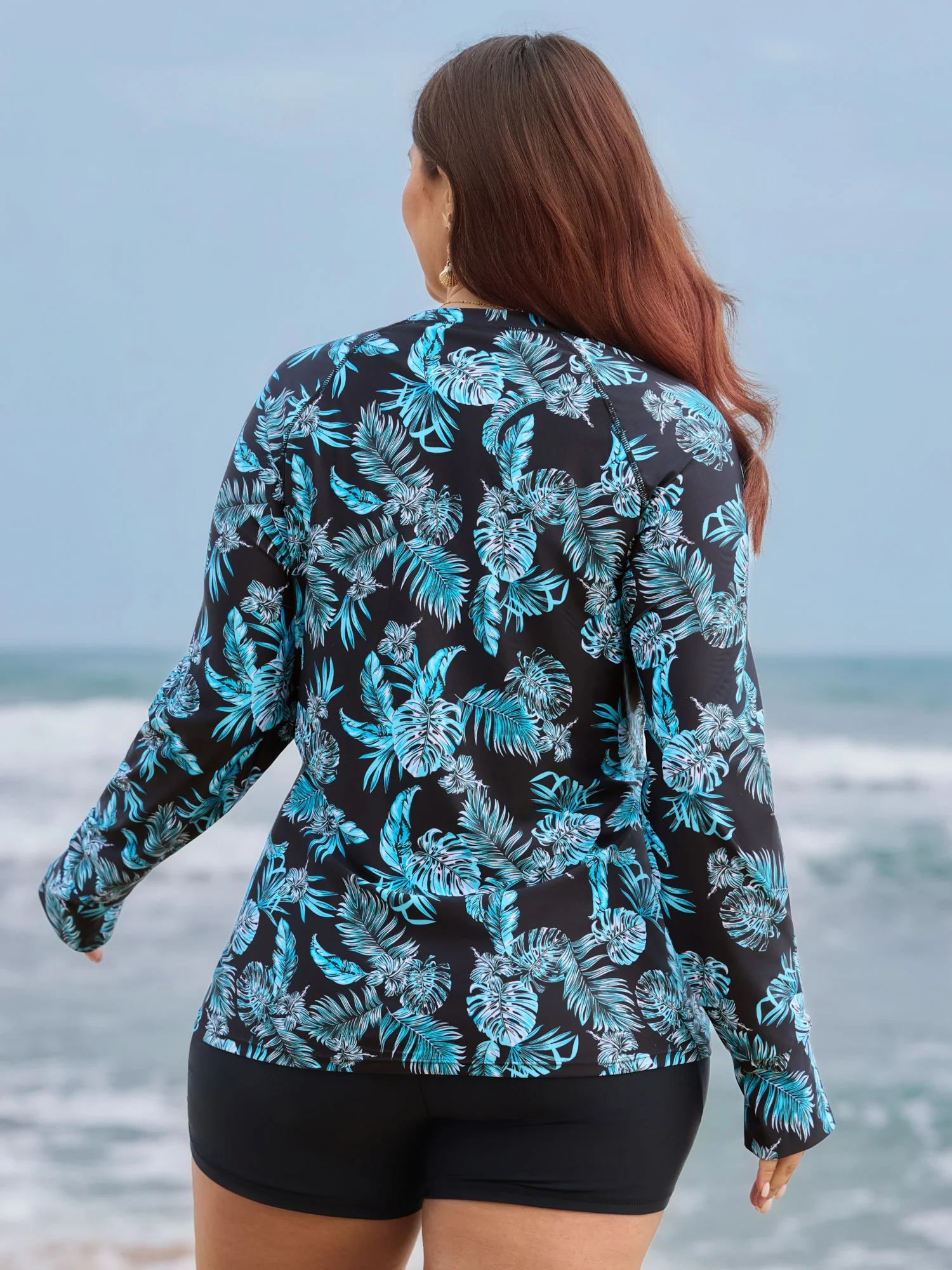 Floral Print Zipper Pocket Swim Top - Image 5