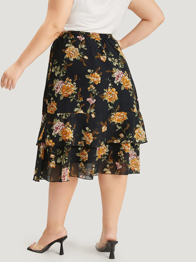 Floral Printed Flutter Layered Skirt - Image 2