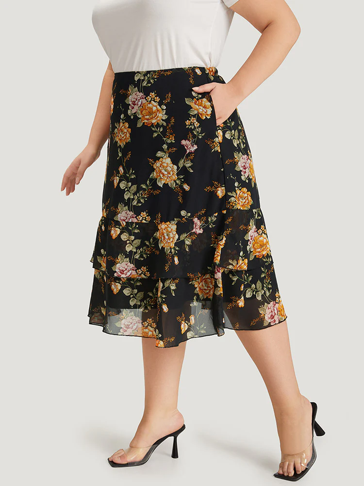 Floral Printed Flutter Layered Skirt - Image 3