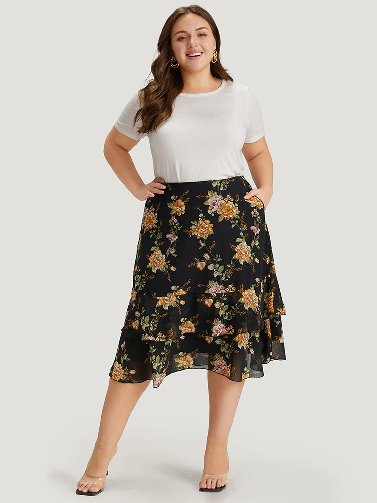 Floral Printed Flutter Layered Skirt - Image 4