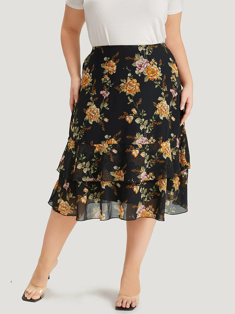 Floral Printed Flutter Layered Skirt - Image 5