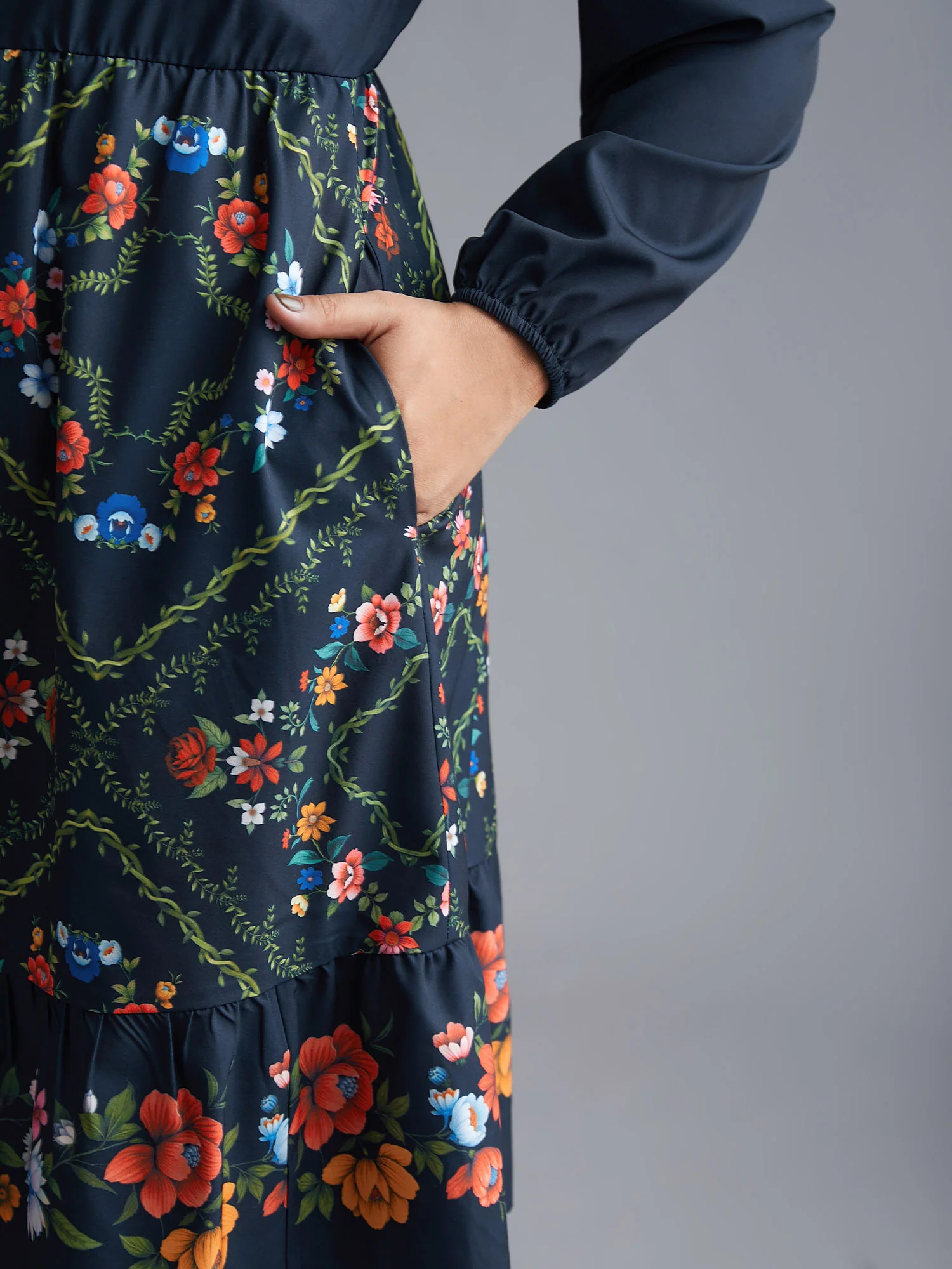 Floral Printed Heart neckline Lantern Sleeve Dress - Image 6