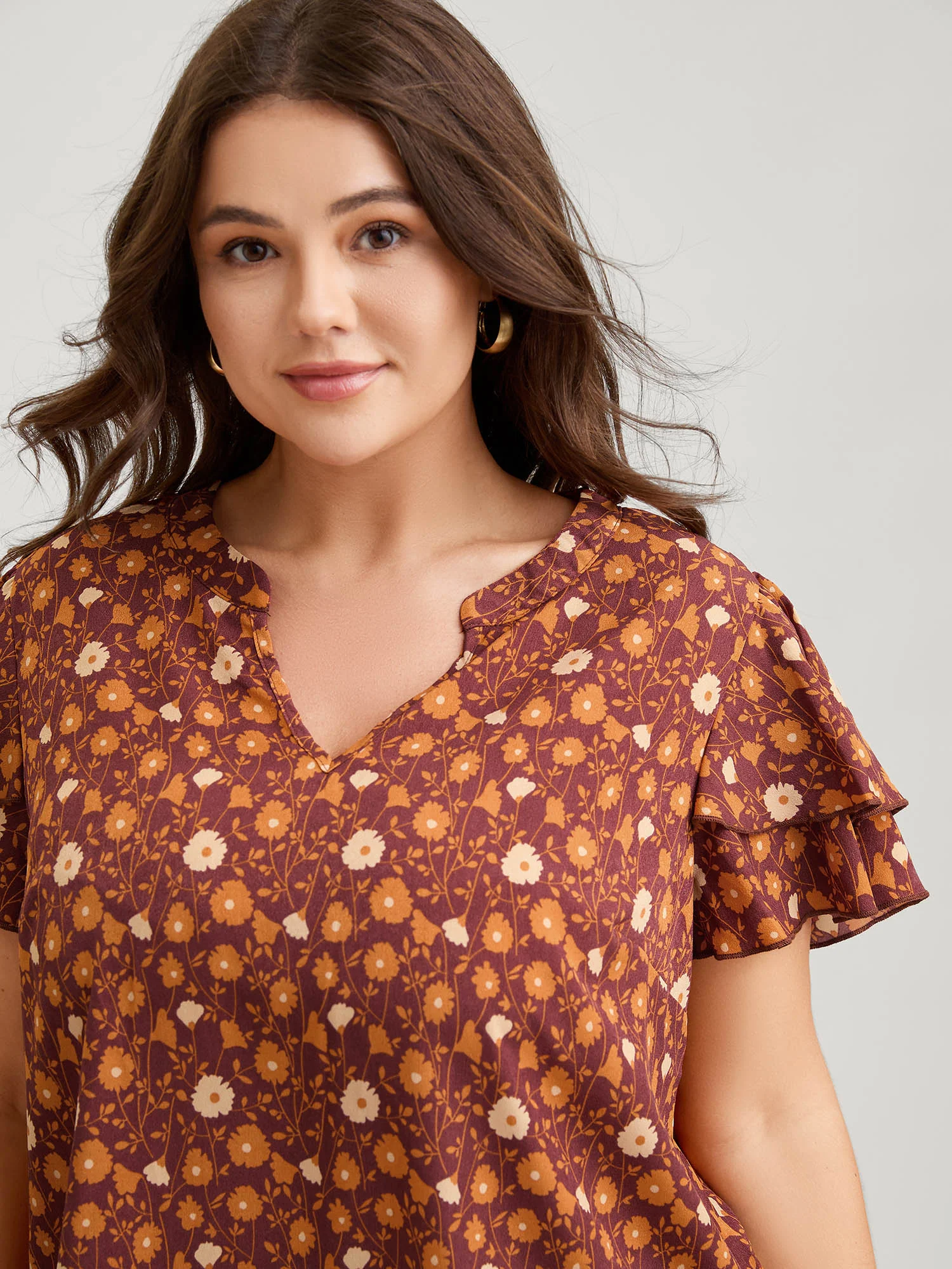 Floral Printed Layered Ruffled Sleeve Blouse - Image 2