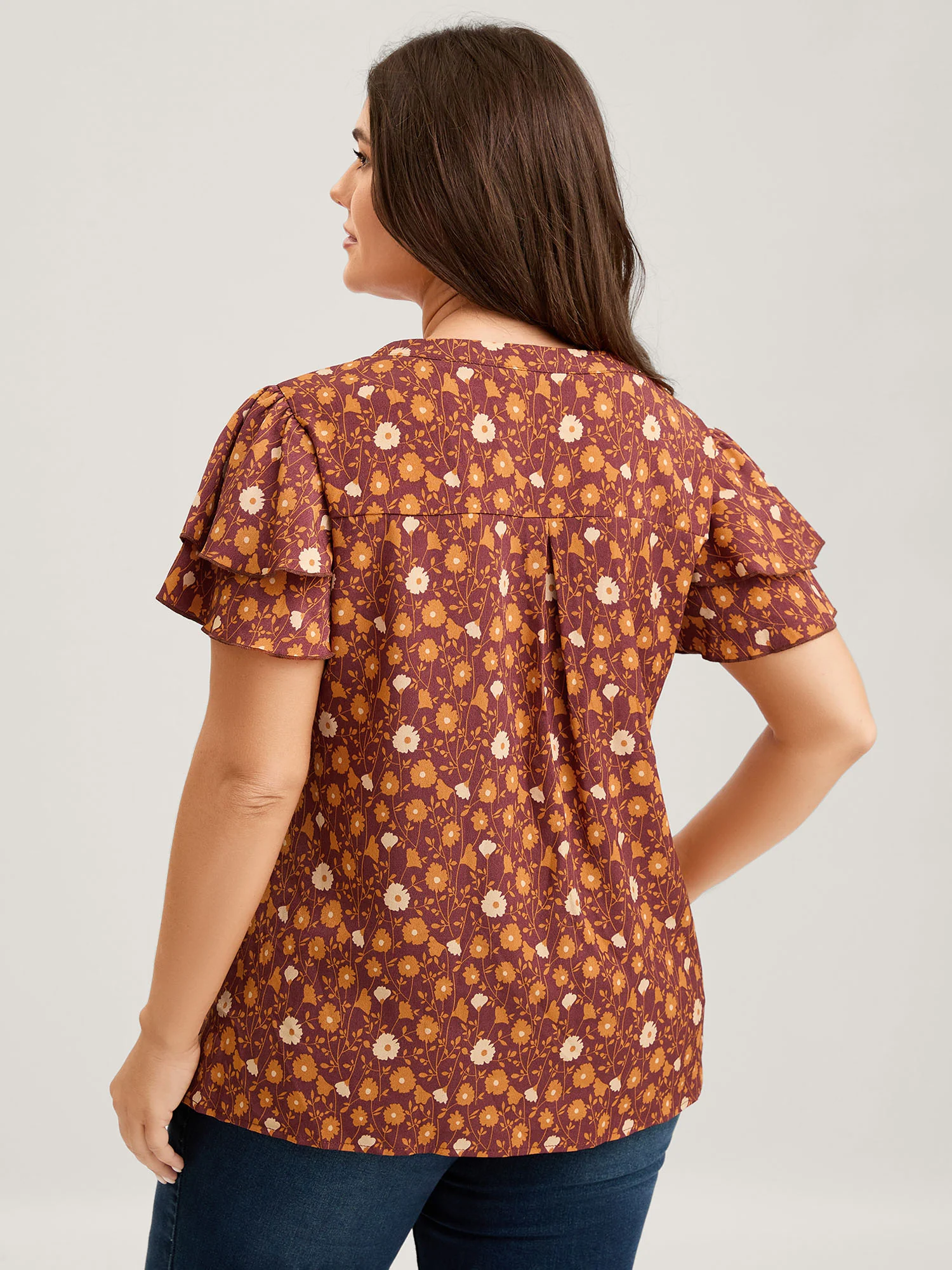 Floral Printed Layered Ruffled Sleeve Blouse - Image 4