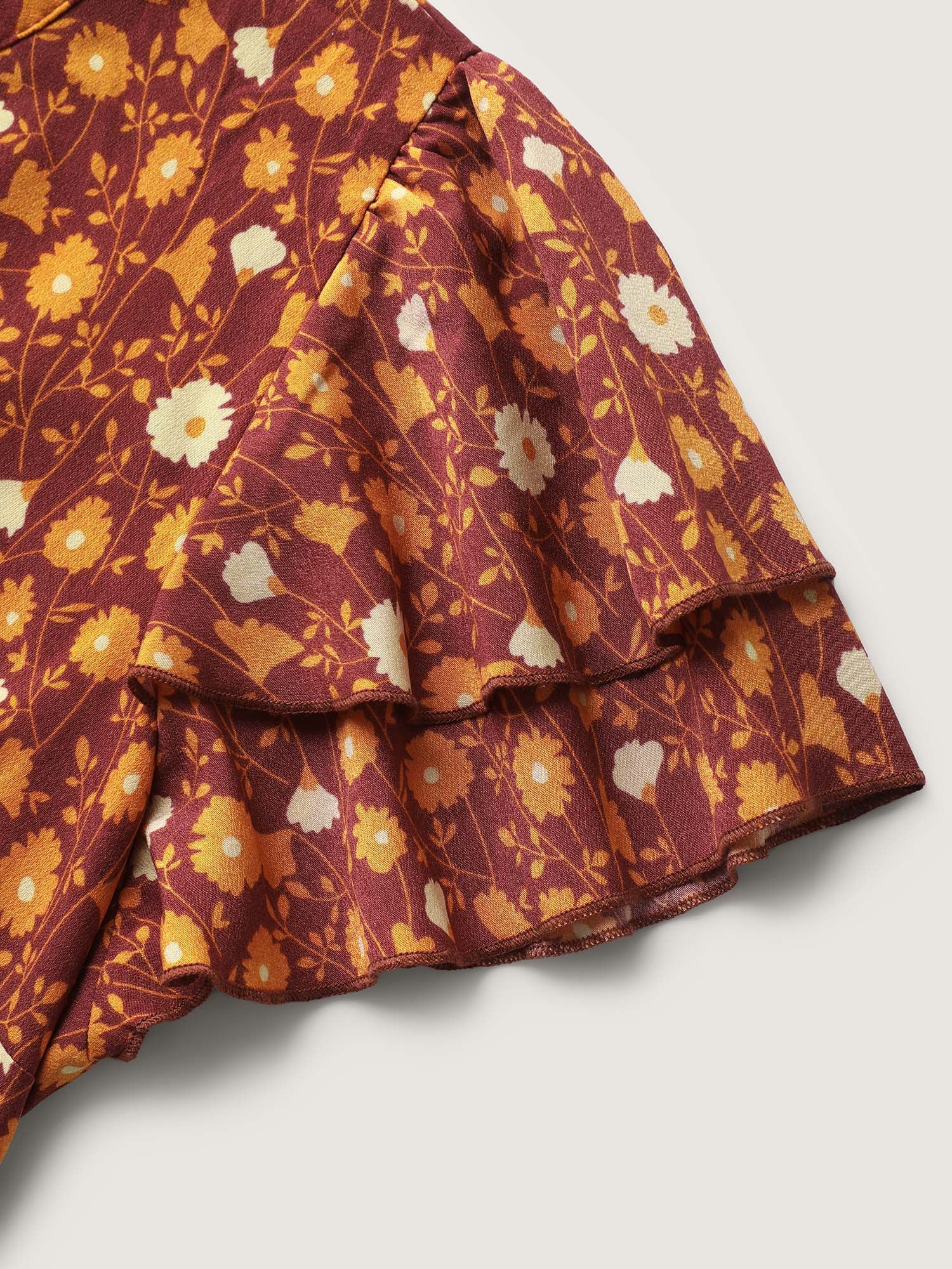Floral Printed Layered Ruffled Sleeve Blouse - Image 5