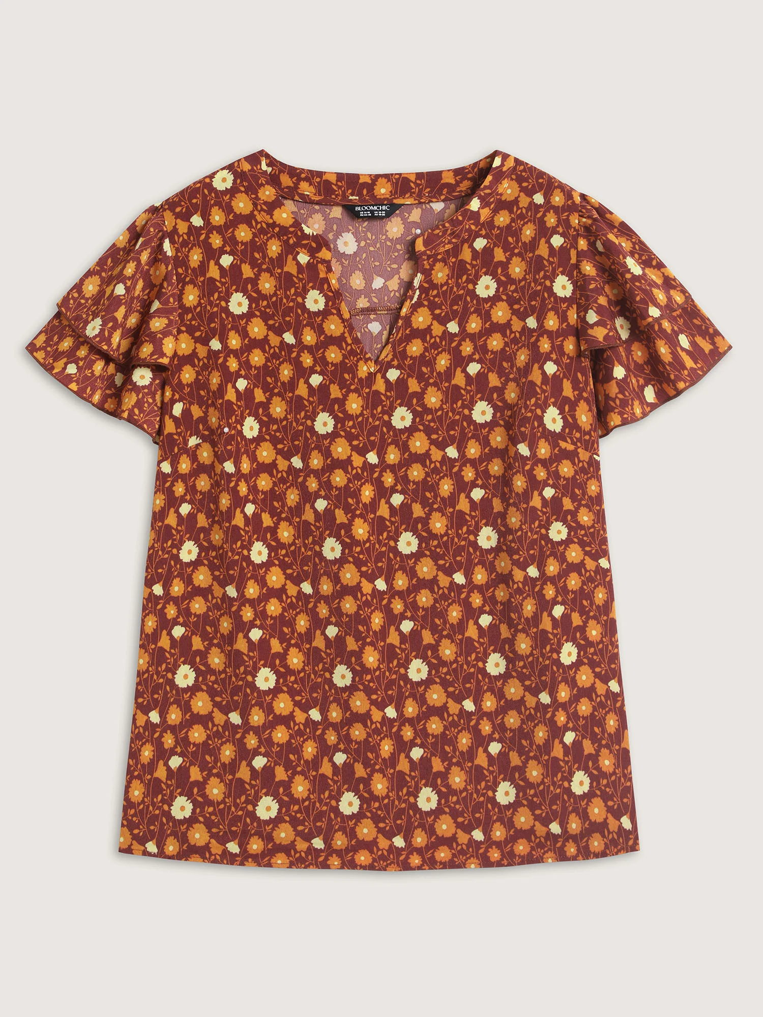 Floral Printed Layered Ruffled Sleeve Blouse - Image 7