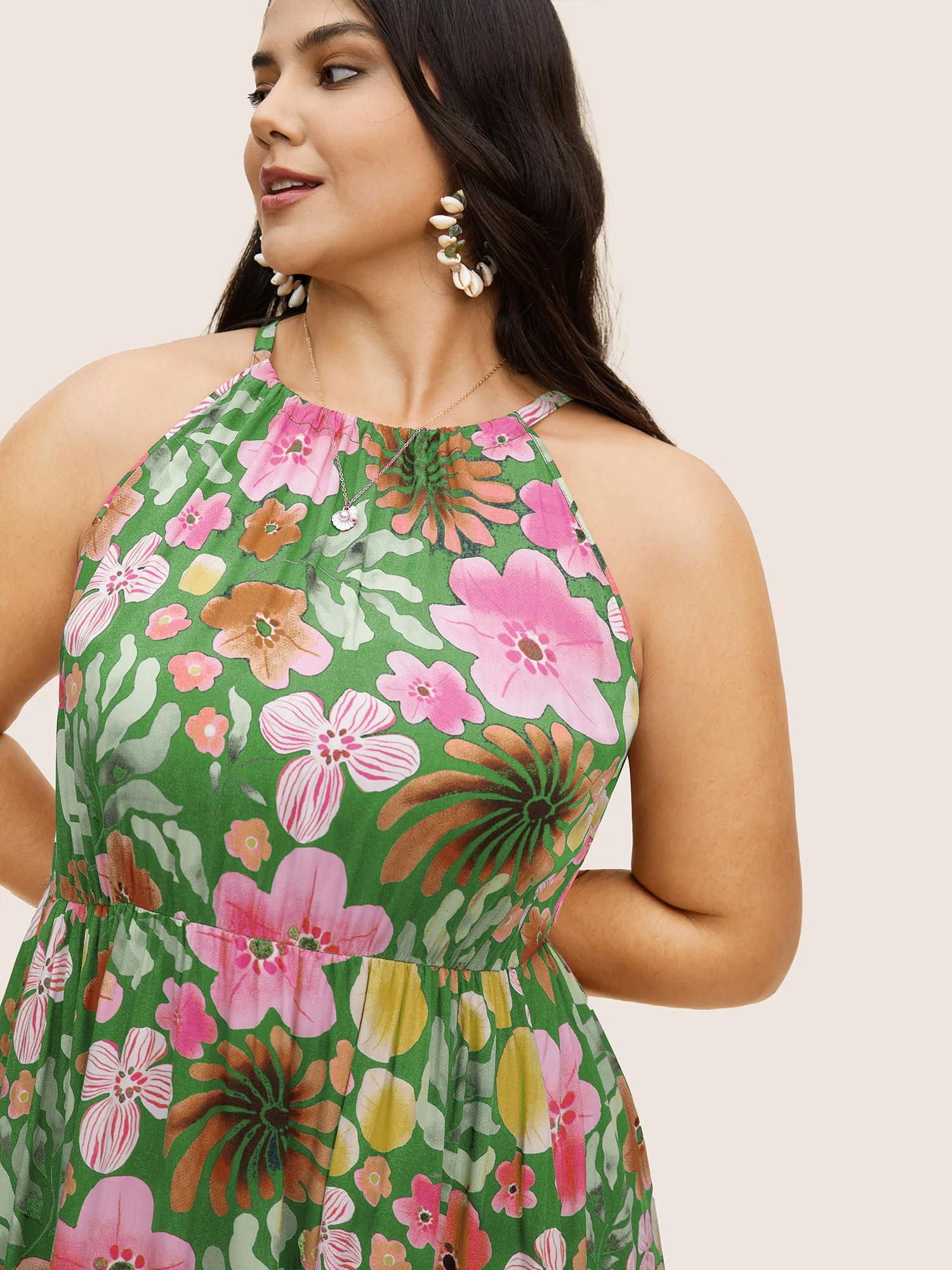 Floral Printed Patchwork Side Seam Pocket Dress - Image 2