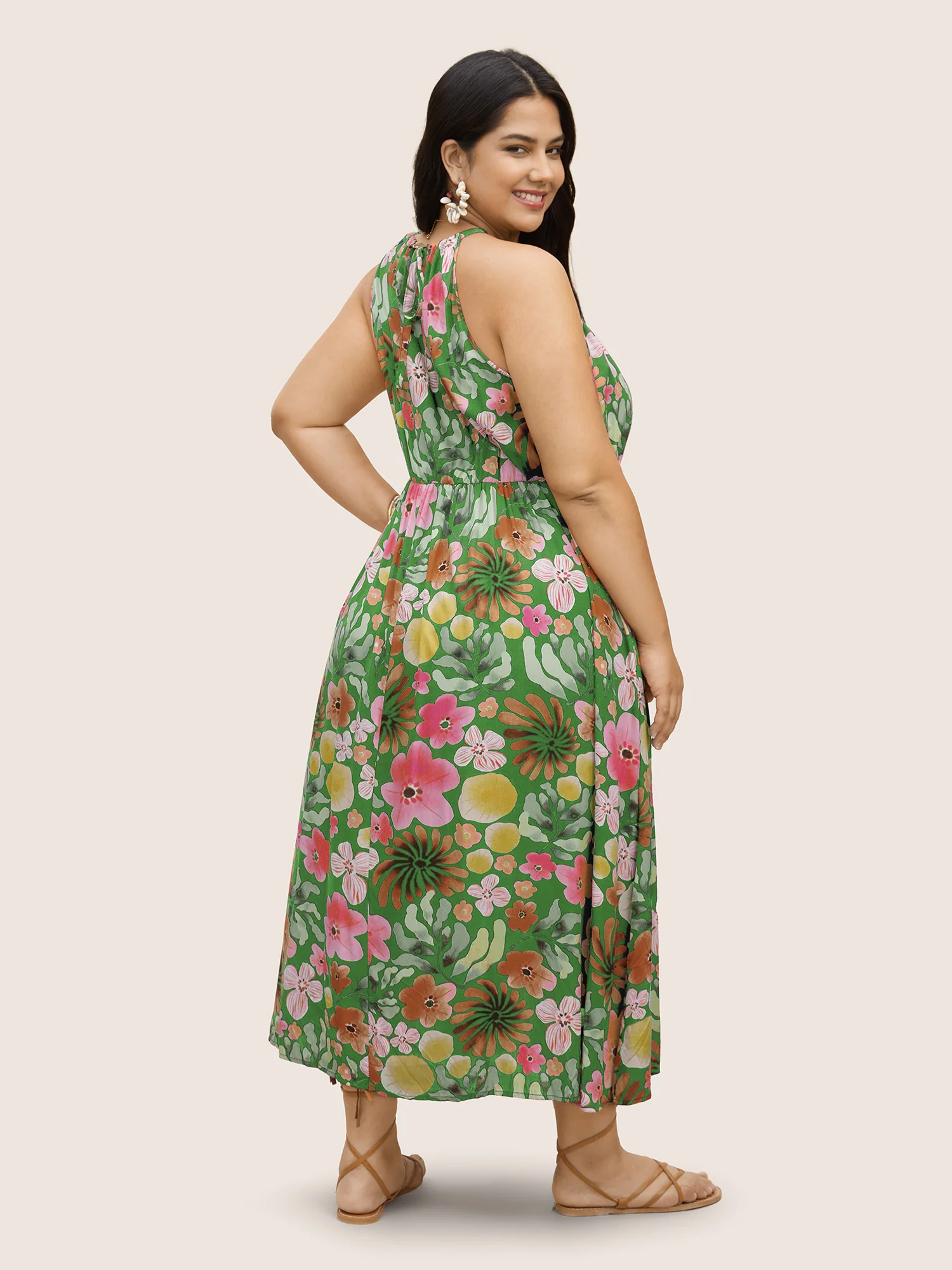 Floral Printed Patchwork Side Seam Pocket Dress - Image 4