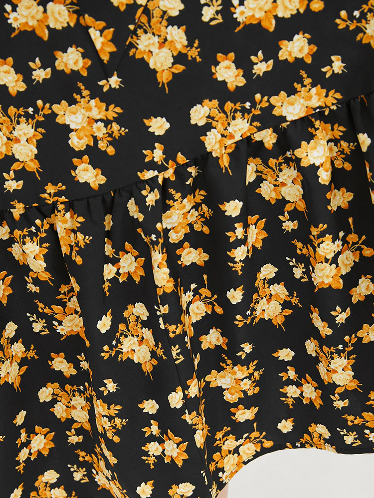 Floral Printed Pocket Lantern Sleeve Belted Wrap Midi Dress - Image 6