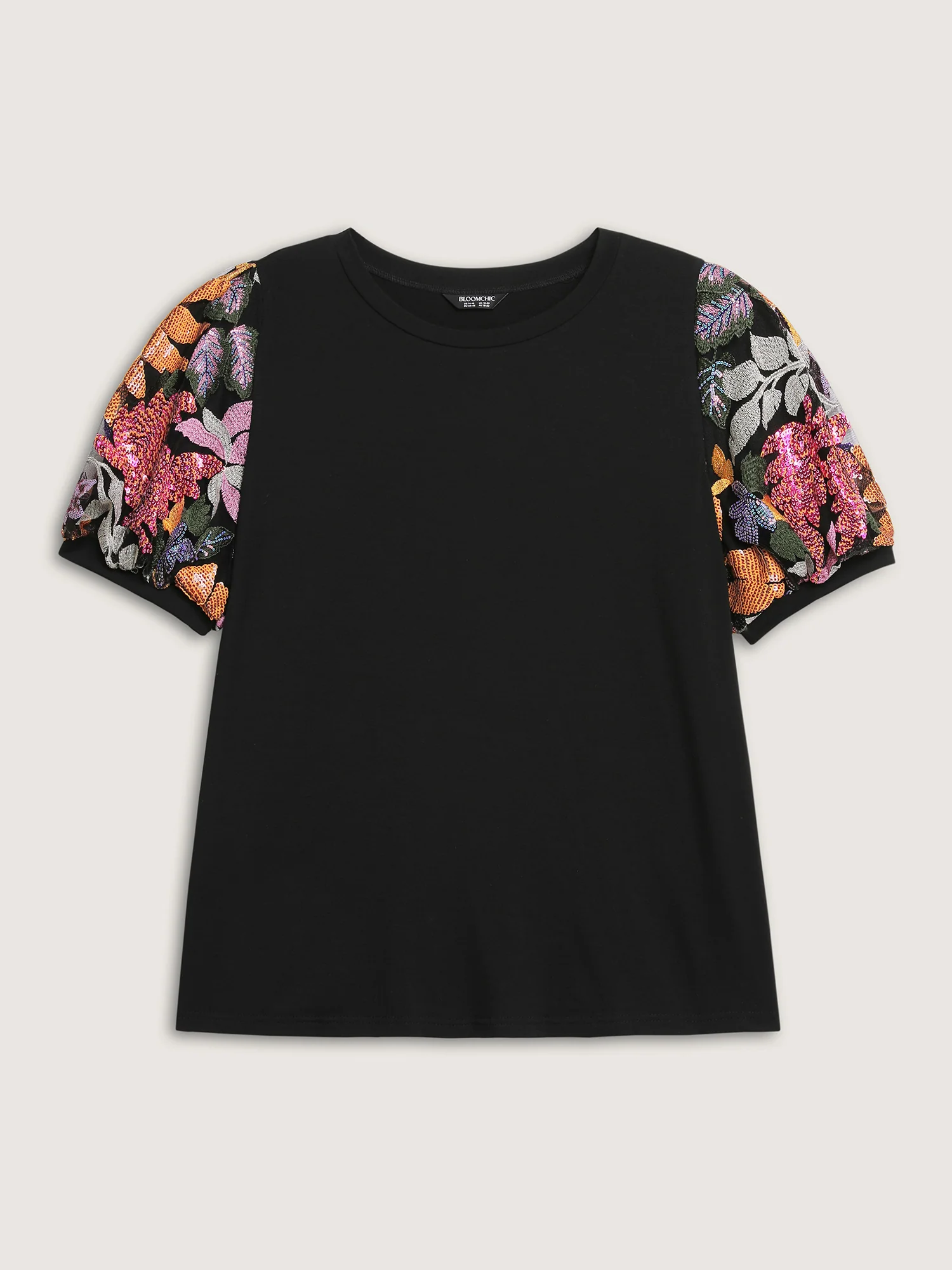 Floral Puffy Sleeve Color Contrast T-Shirt - Image 7