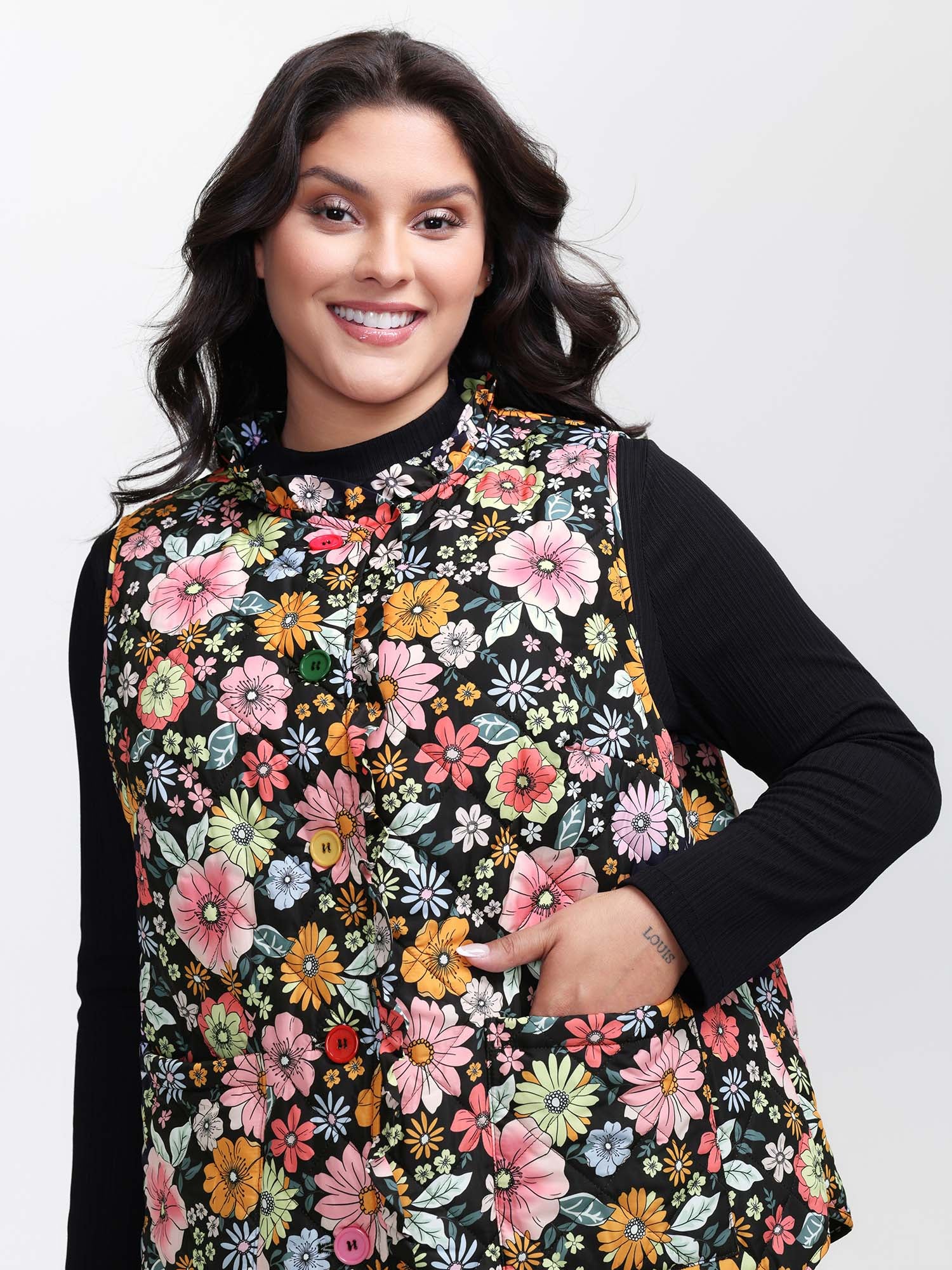 Floral Quilted Cotton Ruffled Neck Vest - Image 2