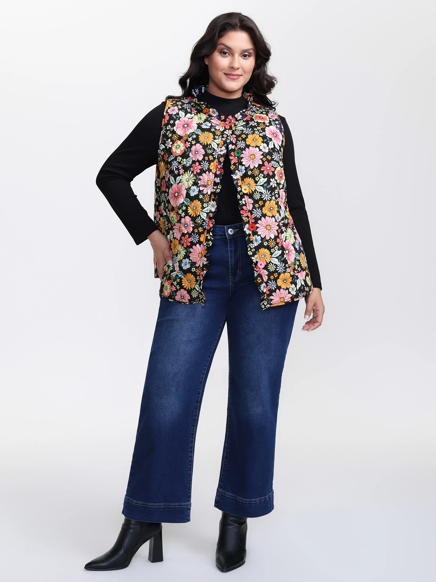 Floral Quilted Cotton Ruffled Neck Vest - Image 3
