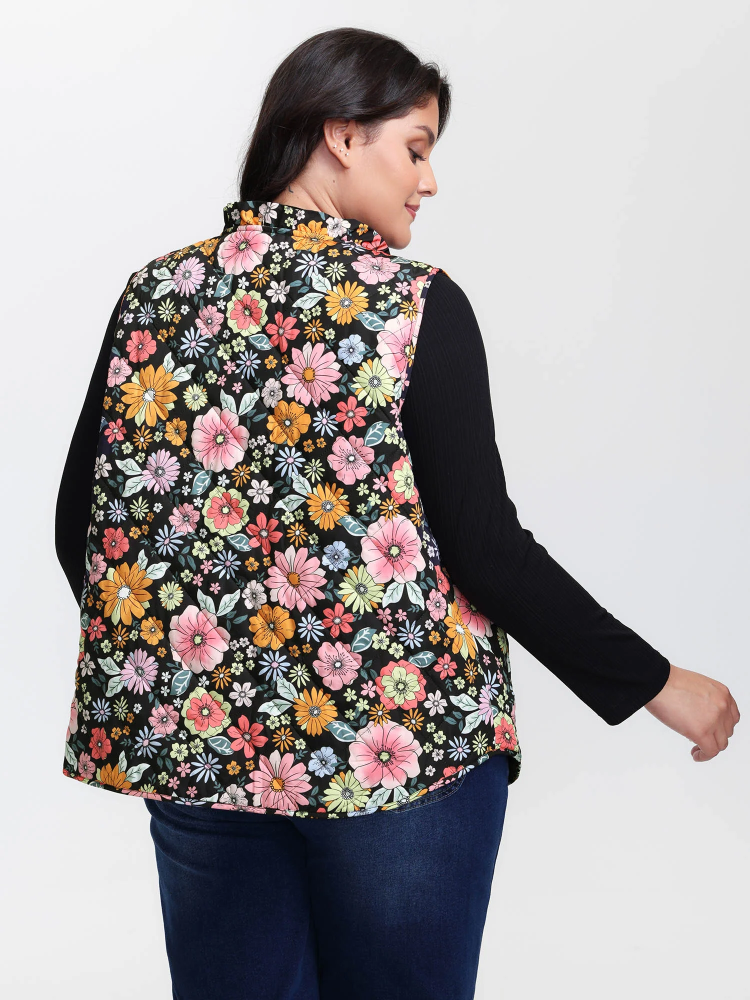 Floral Quilted Cotton Ruffled Neck Vest - Image 4