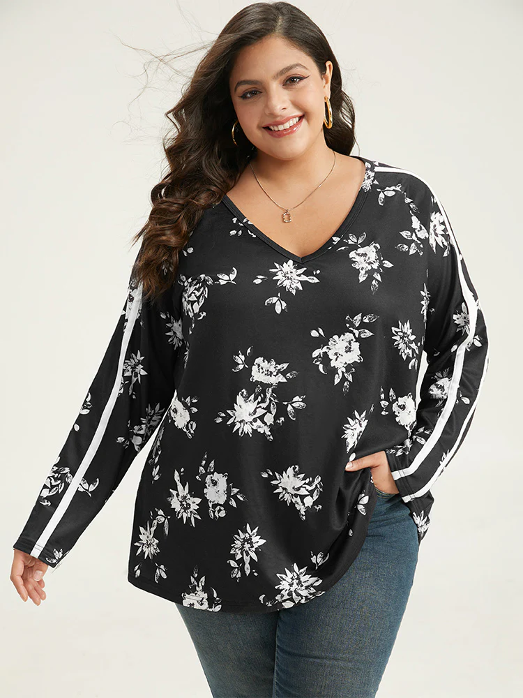 Floral Raglan Sleeve Contrast Trim Sweatshirt