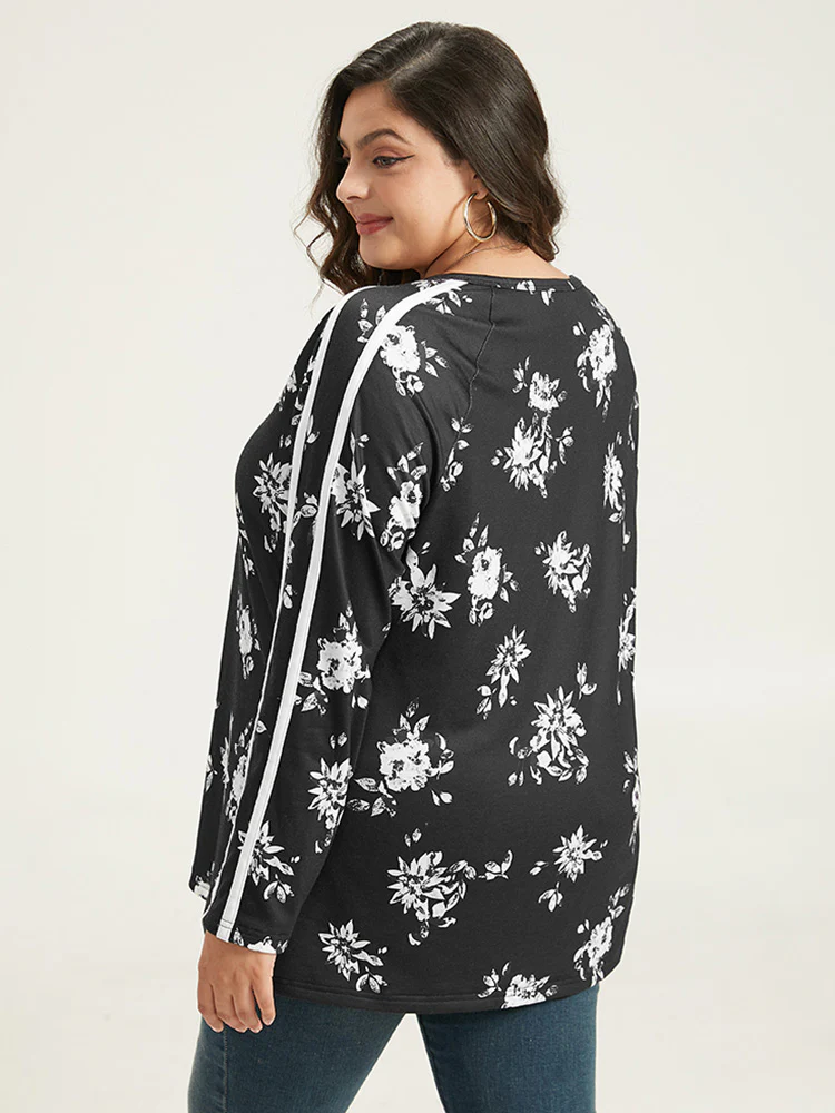 Floral Raglan Sleeve Contrast Trim Sweatshirt - Image 2