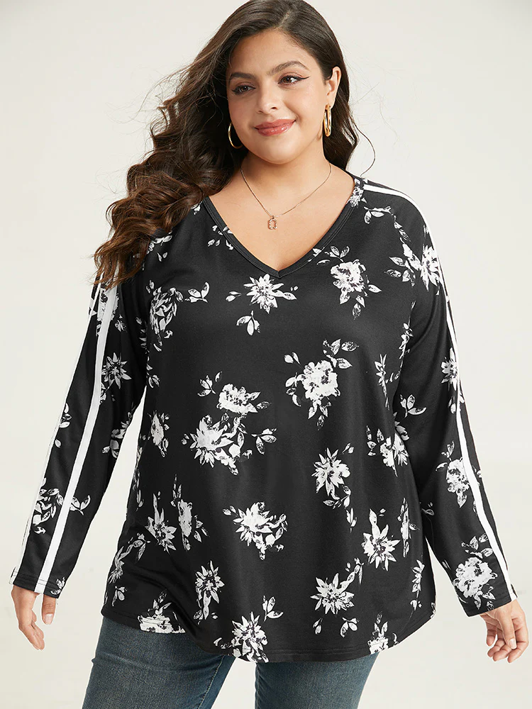 Floral Raglan Sleeve Contrast Trim Sweatshirt - Image 3