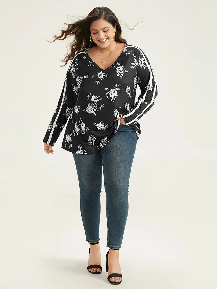 Floral Raglan Sleeve Contrast Trim Sweatshirt - Image 4