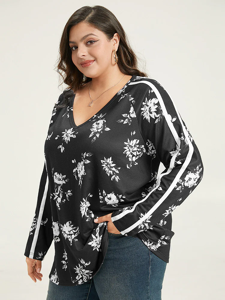 Floral Raglan Sleeve Contrast Trim Sweatshirt - Image 5
