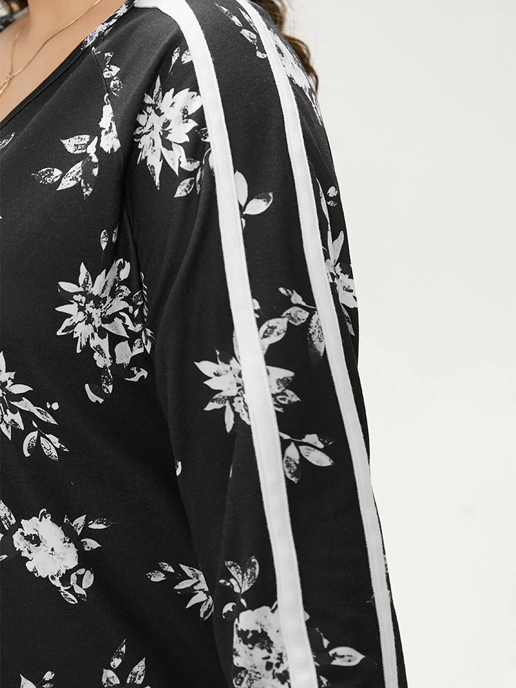 Floral Raglan Sleeve Contrast Trim Sweatshirt - Image 7
