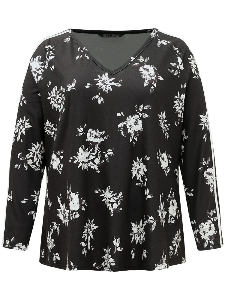 Floral Raglan Sleeve Contrast Trim Sweatshirt - Image 8