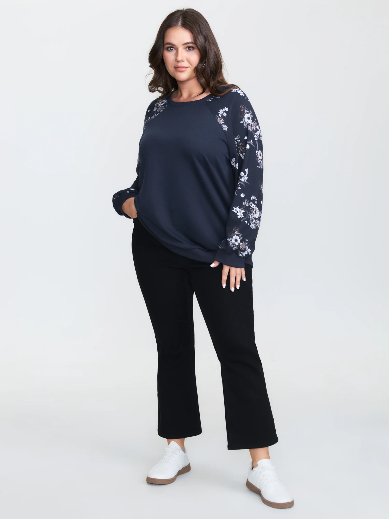 Floral Raglan Sleeve Plain Sweatshirt - Image 2
