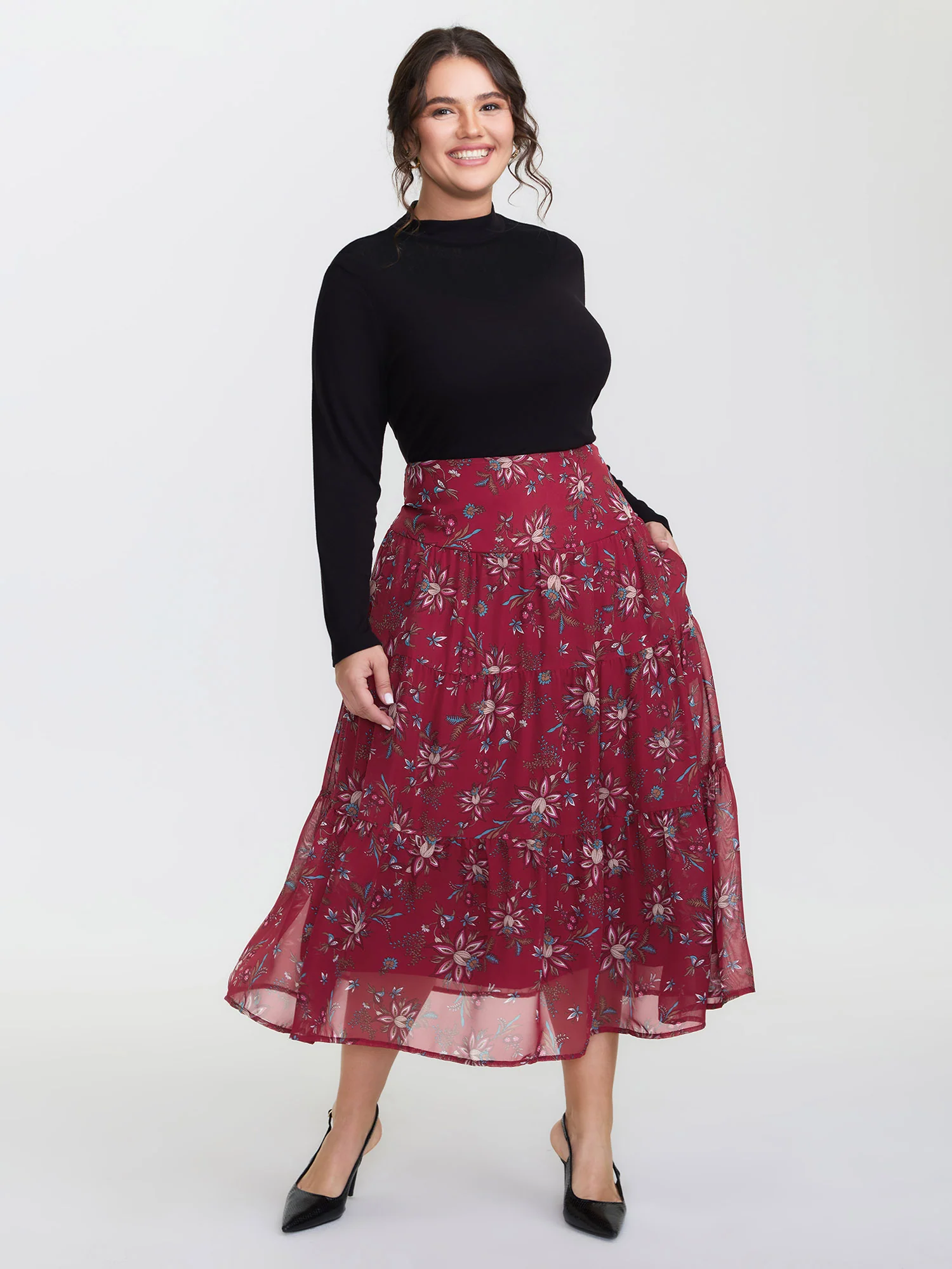 Floral Romance Shirred A-Line Midi Skirt - Image 2