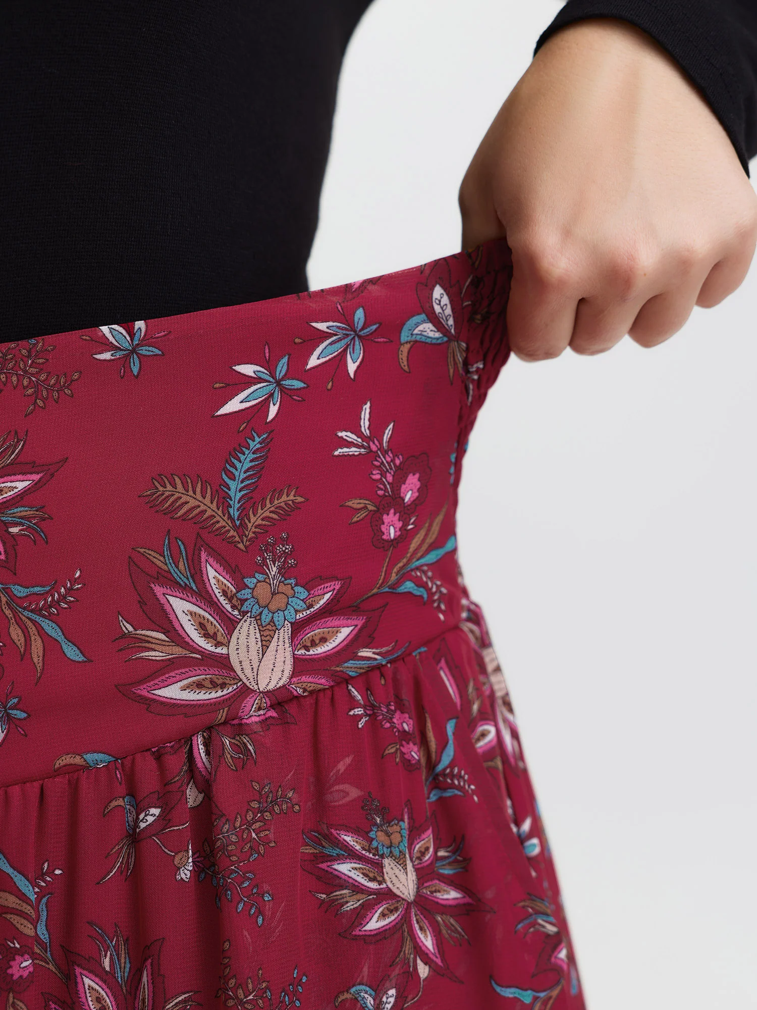 Floral Romance Shirred A-Line Midi Skirt - Image 3