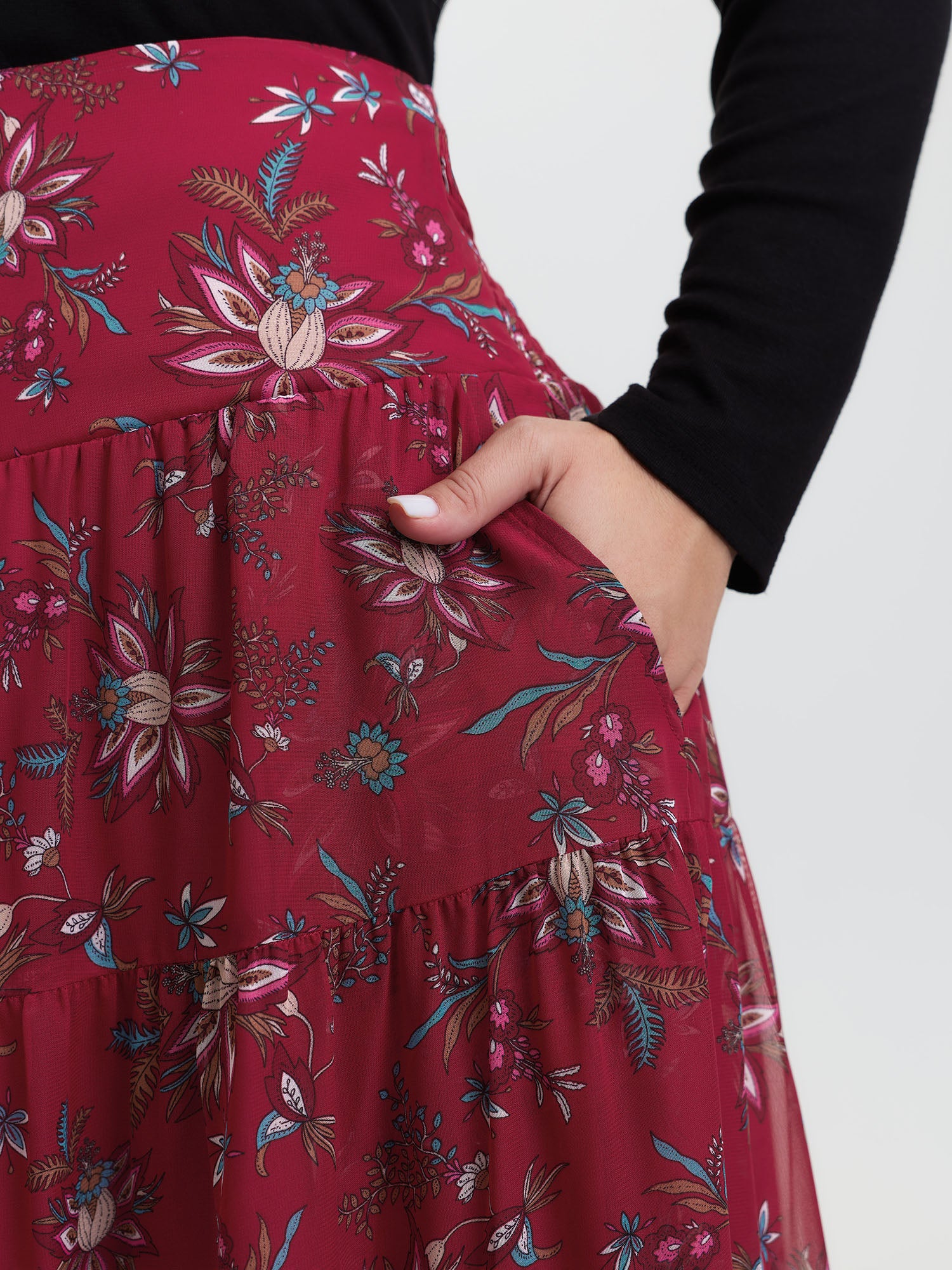 Floral Romance Shirred A-Line Midi Skirt - Image 4