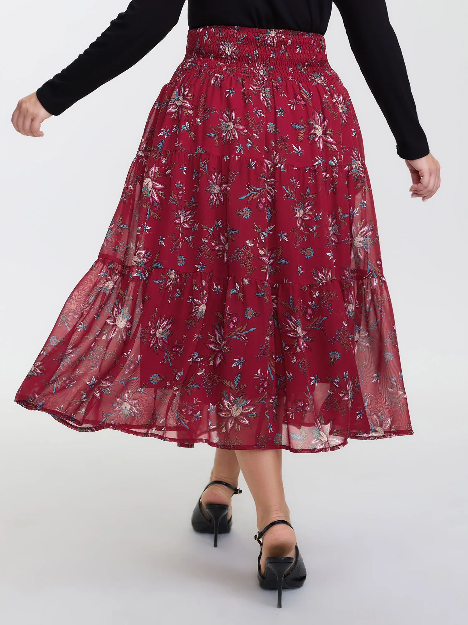 Floral Romance Shirred A-Line Midi Skirt - Image 5