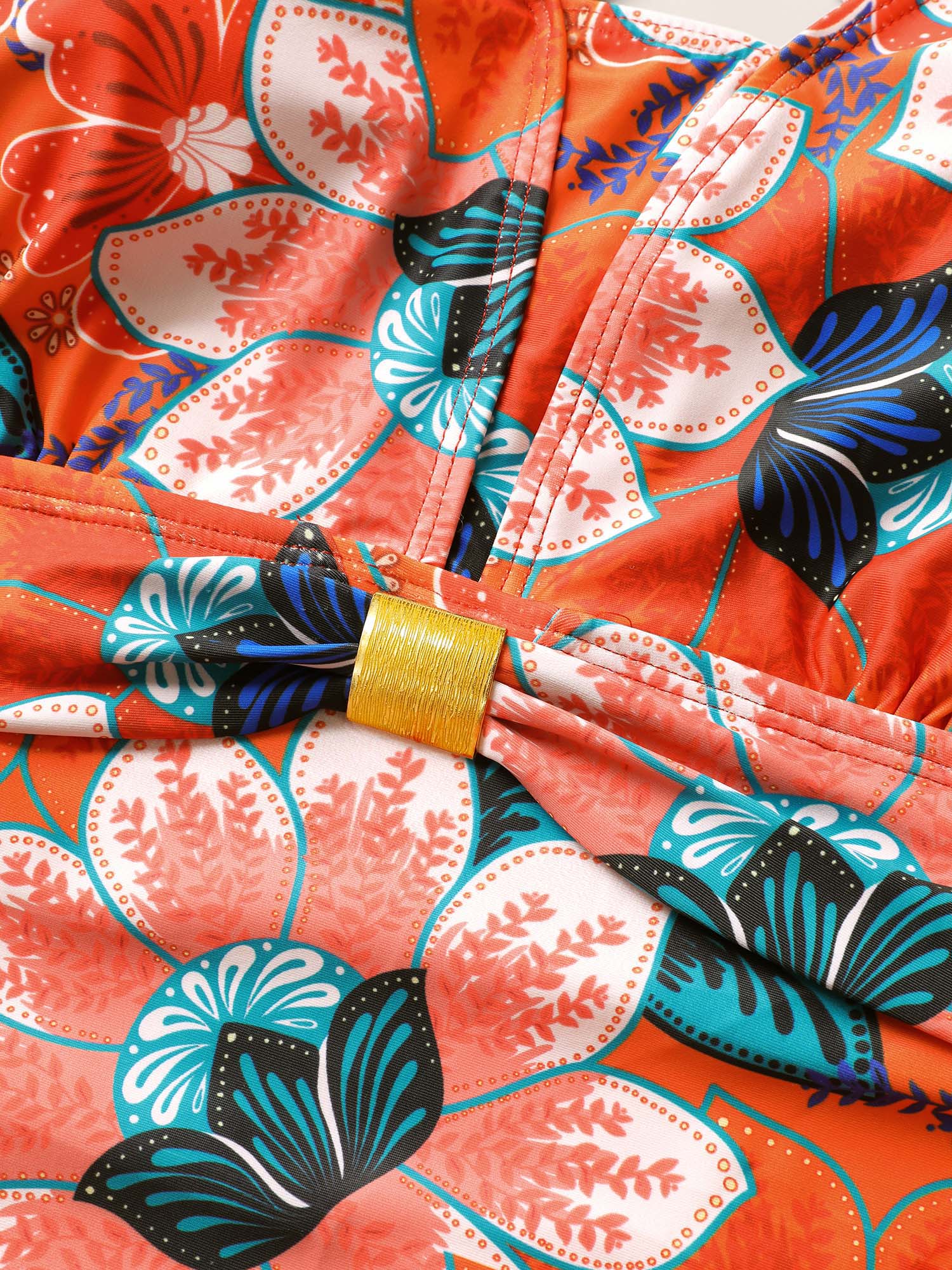 Floral Ruched Crisscross Buckle Detail One Piece Swimsuit - Image 5
