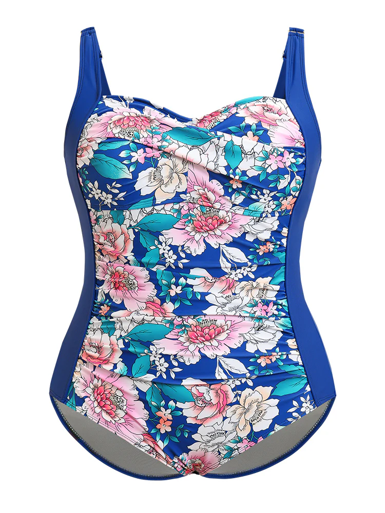 Floral Ruched Crossover Front Sculpt Waist One Piece Swimsuit - Image 7