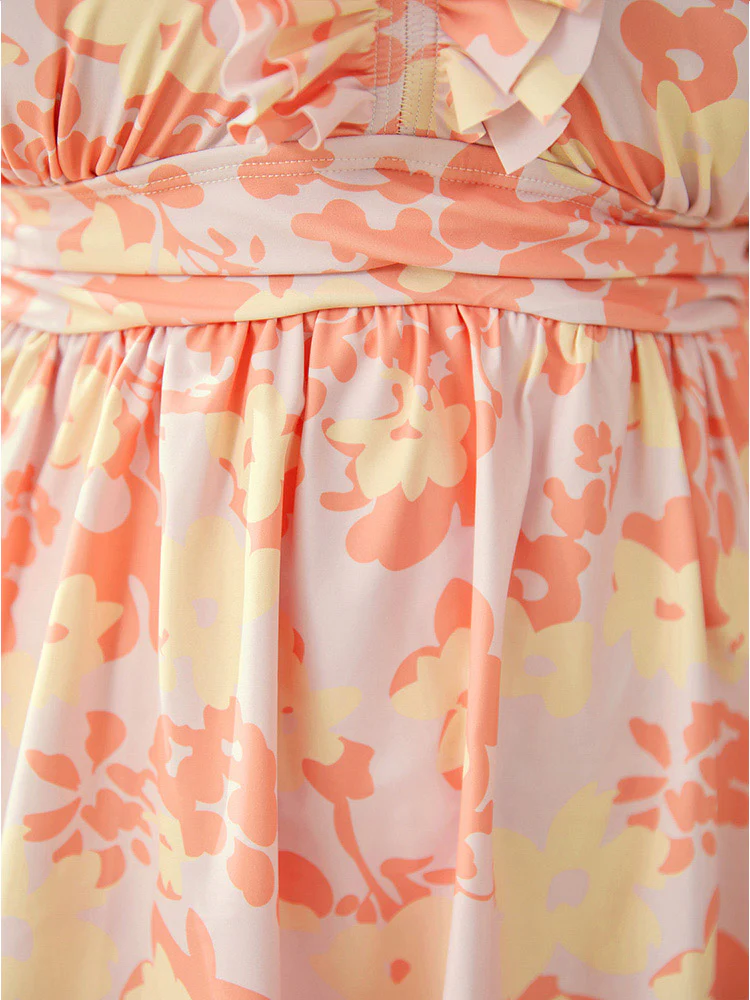 Floral Ruched Detail Ruffles Tiered Trim Swim Dress - Image 10