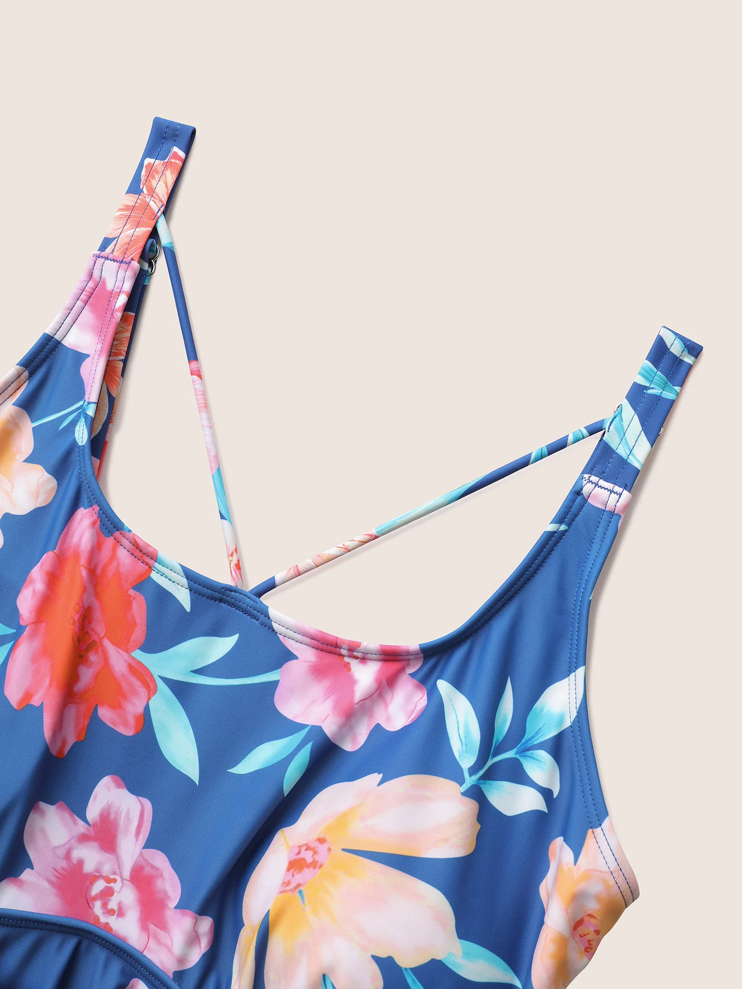 Floral Ruffle Hem Adjustable Straps One Piece Swimsuit - Image 5