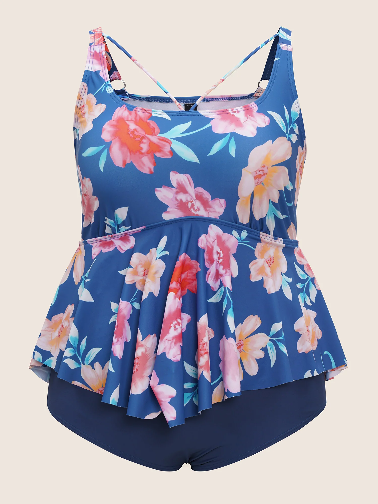 Floral Ruffle Hem Adjustable Straps One Piece Swimsuit - Image 7