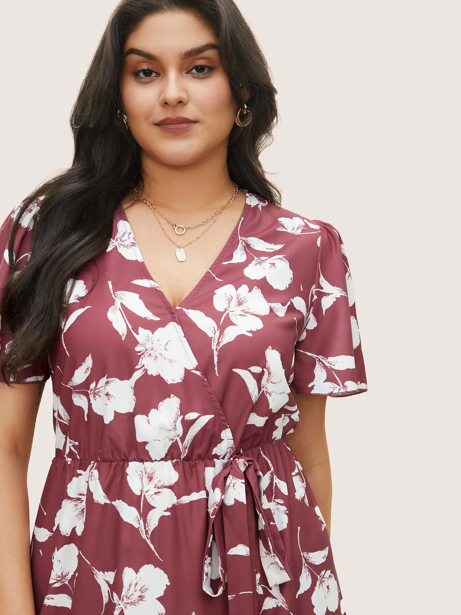 Floral Ruffle Knot Side Wrap Dress - Image 2