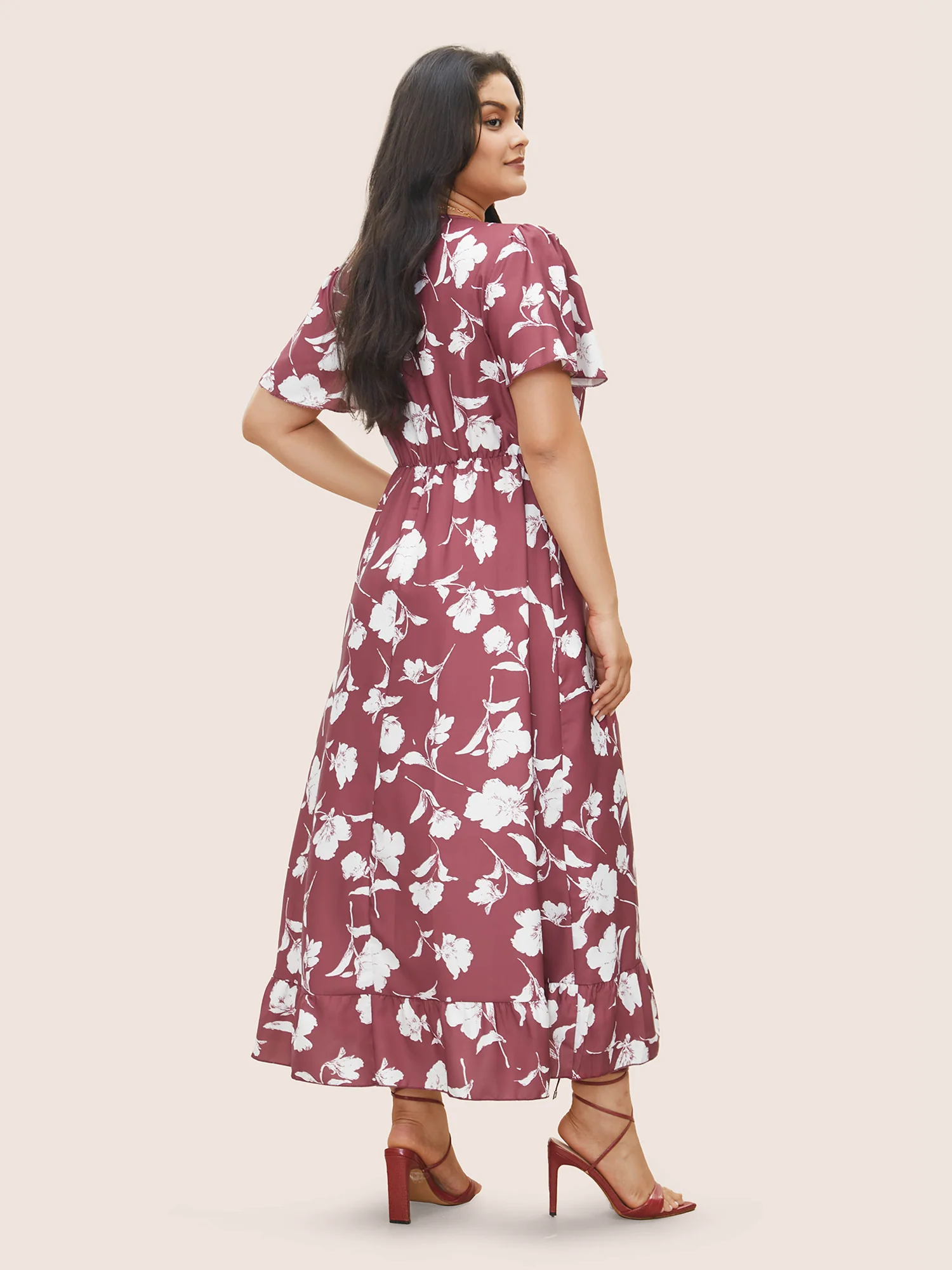Floral Ruffle Knot Side Wrap Dress - Image 4
