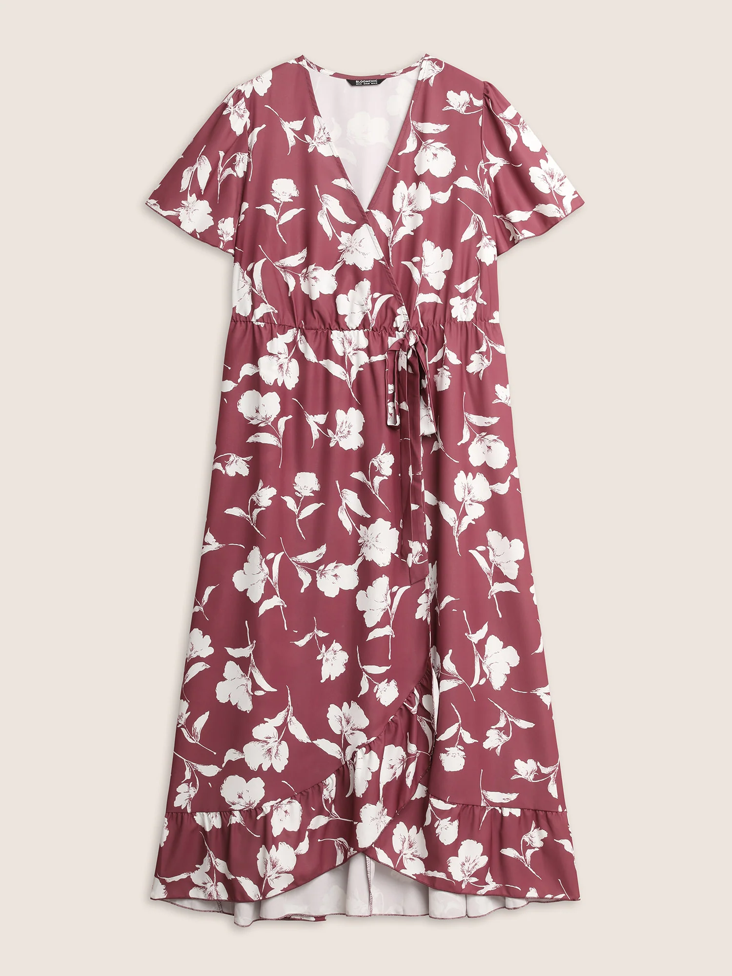 Floral Ruffle Knot Side Wrap Dress - Image 7
