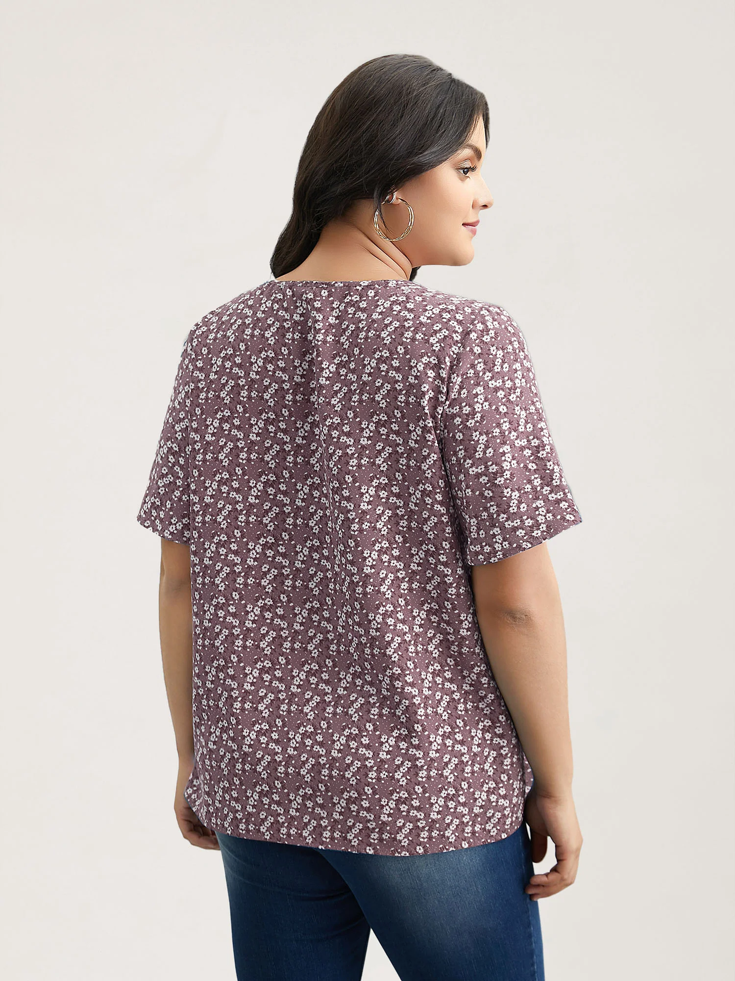 Floral Ruffle Sleeve Gathered Round Neck Blouse - Image 12