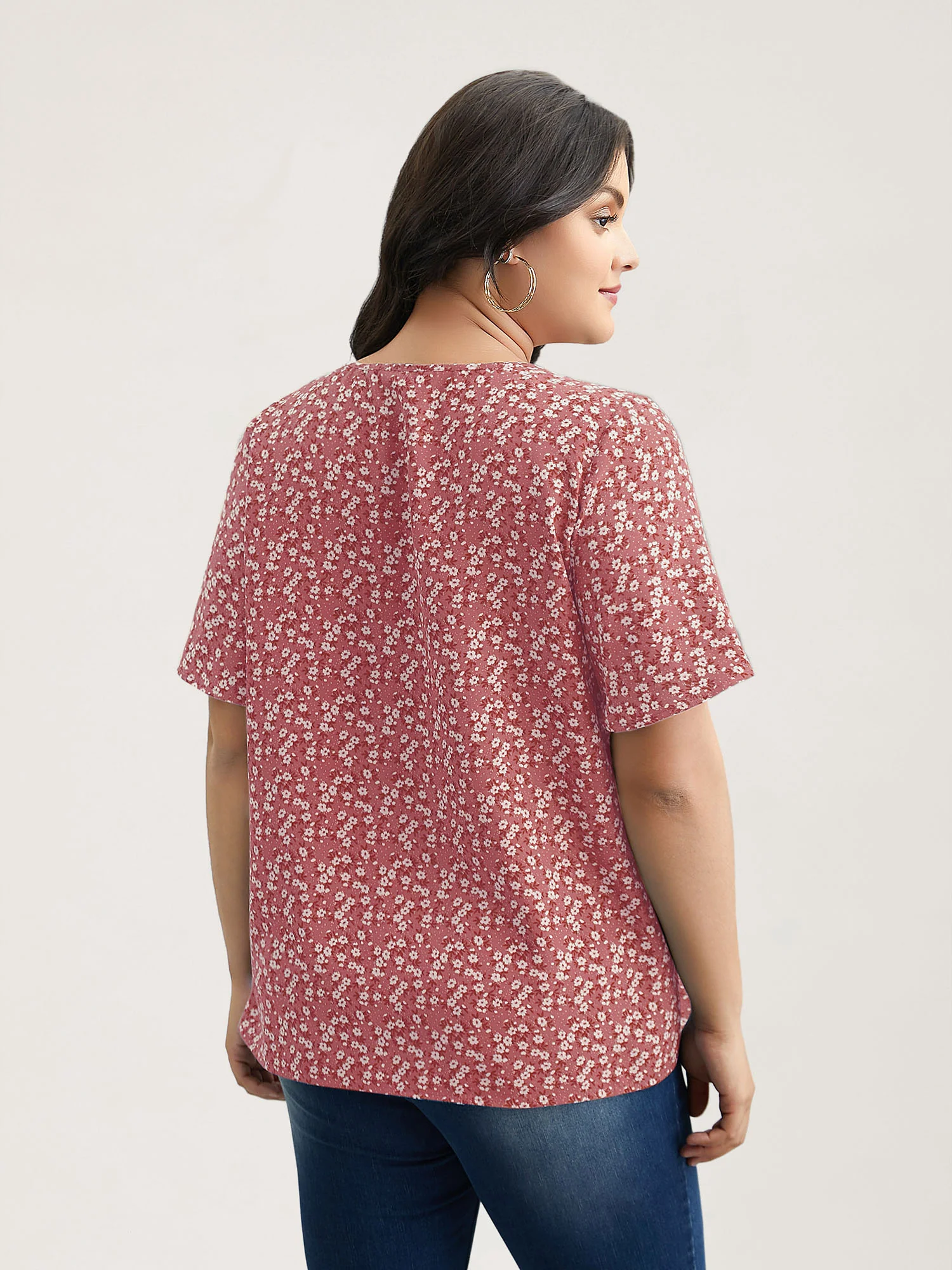 Floral Ruffle Sleeve Gathered Round Neck Blouse - Image 16
