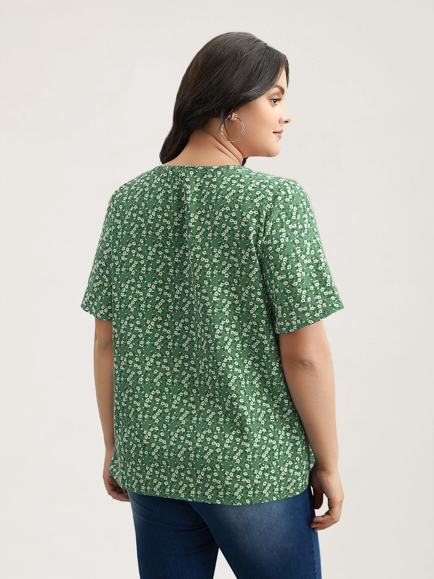 Floral Ruffle Sleeve Gathered Round Neck Blouse - Image 20
