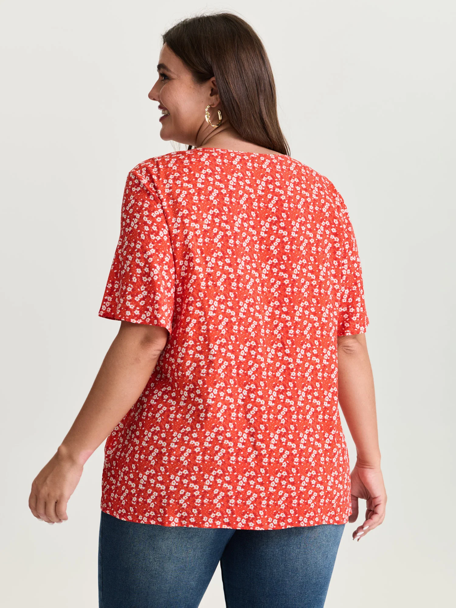 Floral Ruffle Sleeve Gathered Round Neck Blouse - Image 37