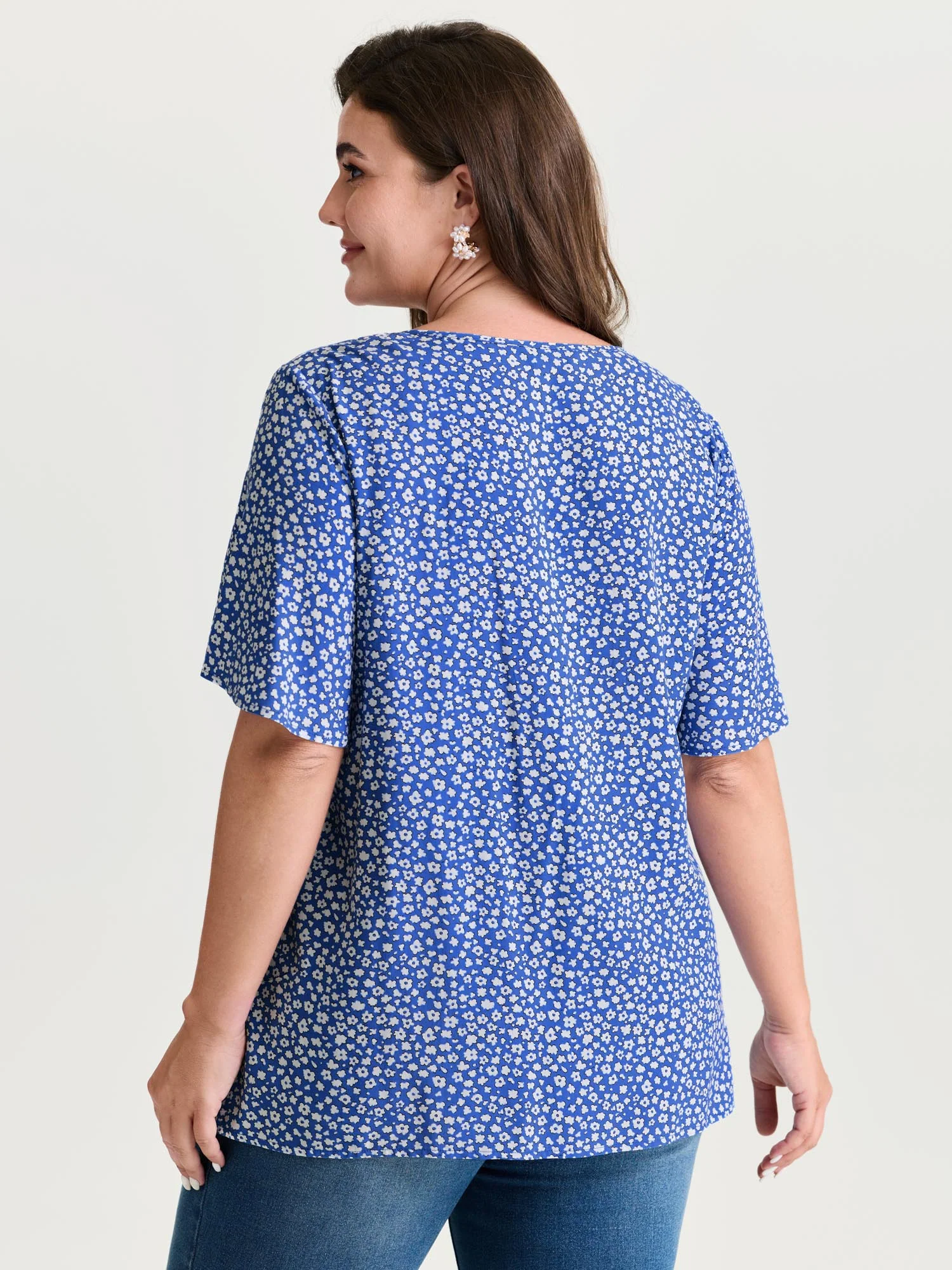 Floral Ruffle Sleeve Gathered Round Neck Blouse - Image 41