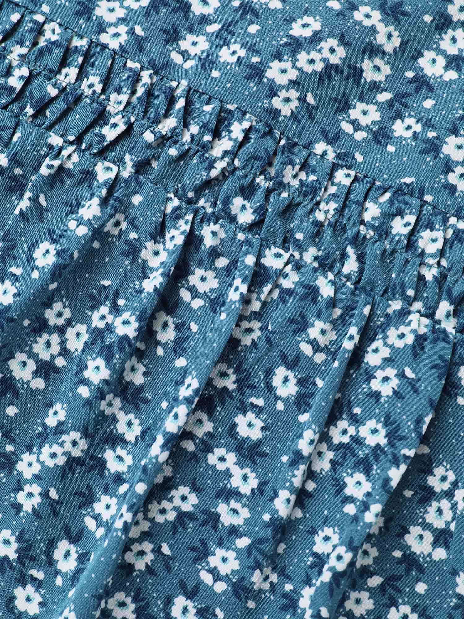 Floral Ruffle Sleeve Gathered Round Neck Blouse - Image 6