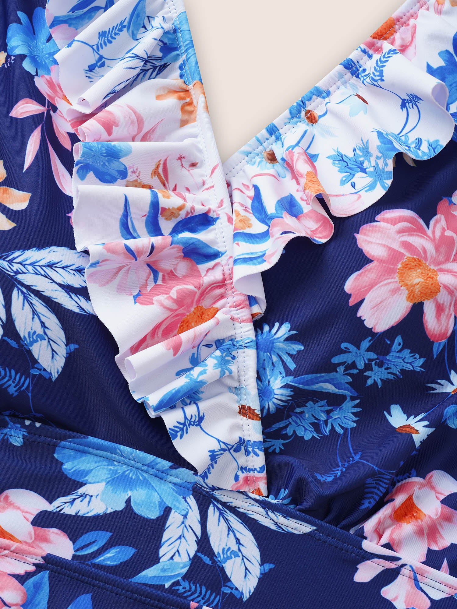 Floral Ruffle Trim Adjustable Straps One Piece Swimsuit - Image 5