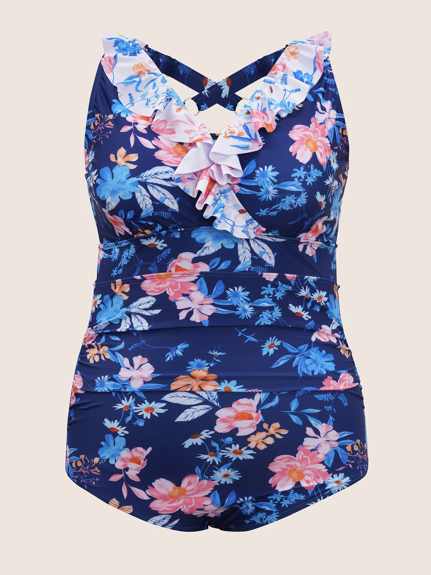 Floral Ruffle Trim Adjustable Straps One Piece Swimsuit - Image 6