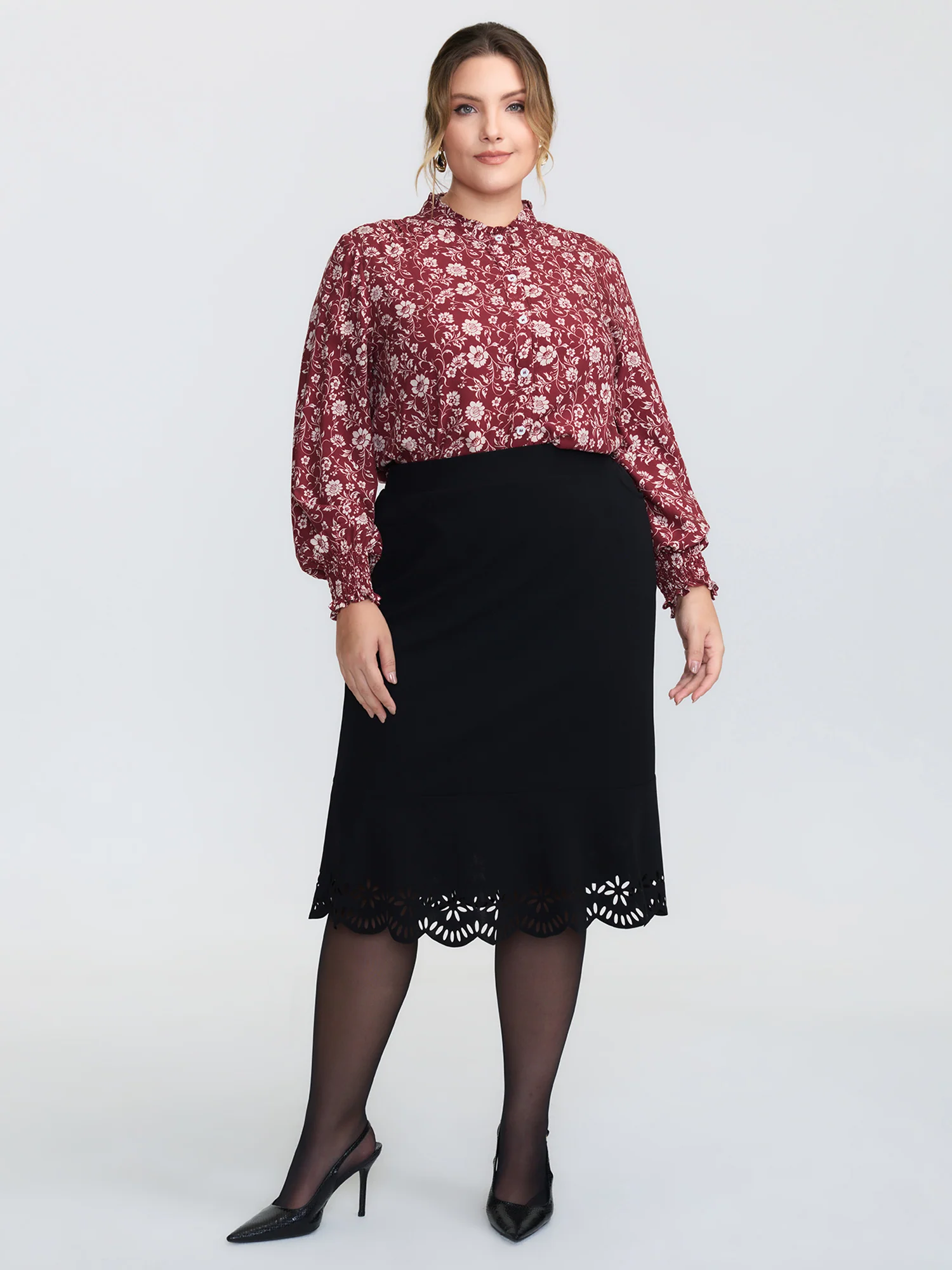 Floral Ruffled Collar Button Down Blouse - Image 2