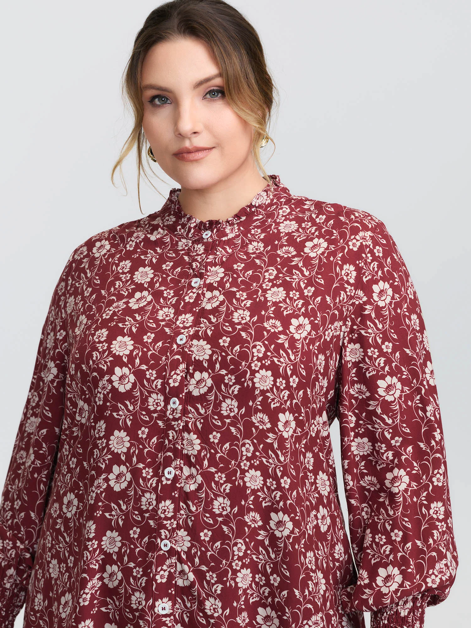 Floral Ruffled Collar Button Down Blouse - Image 3