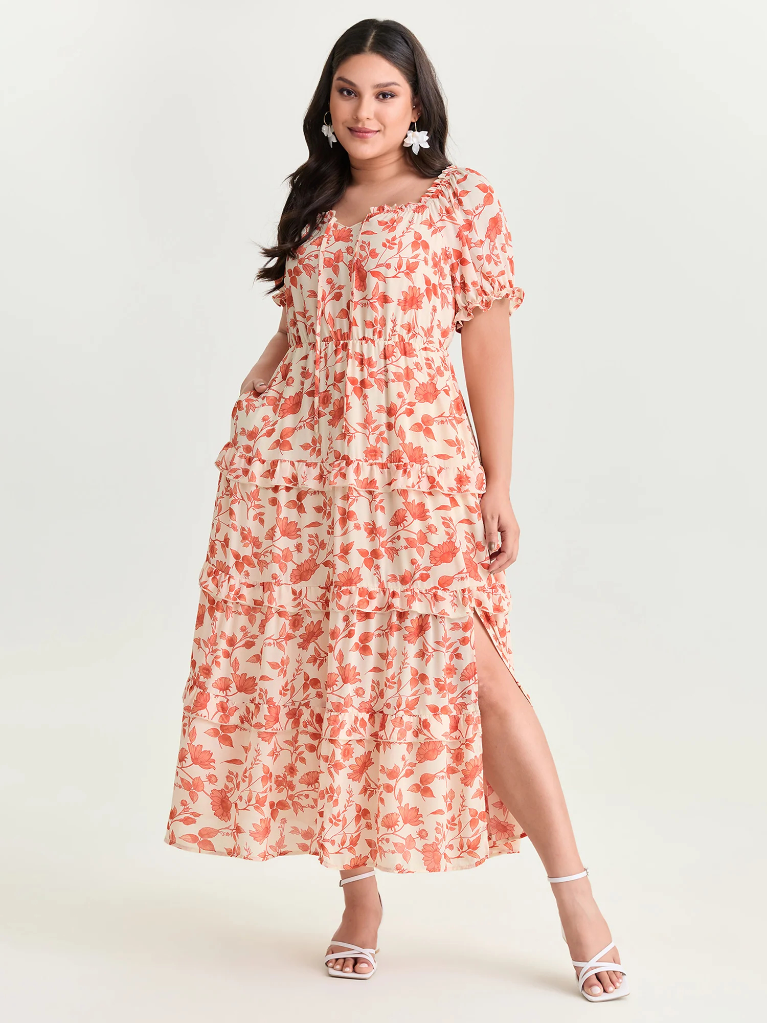 Floral Ruffled Edge Tiered Maxi Dress