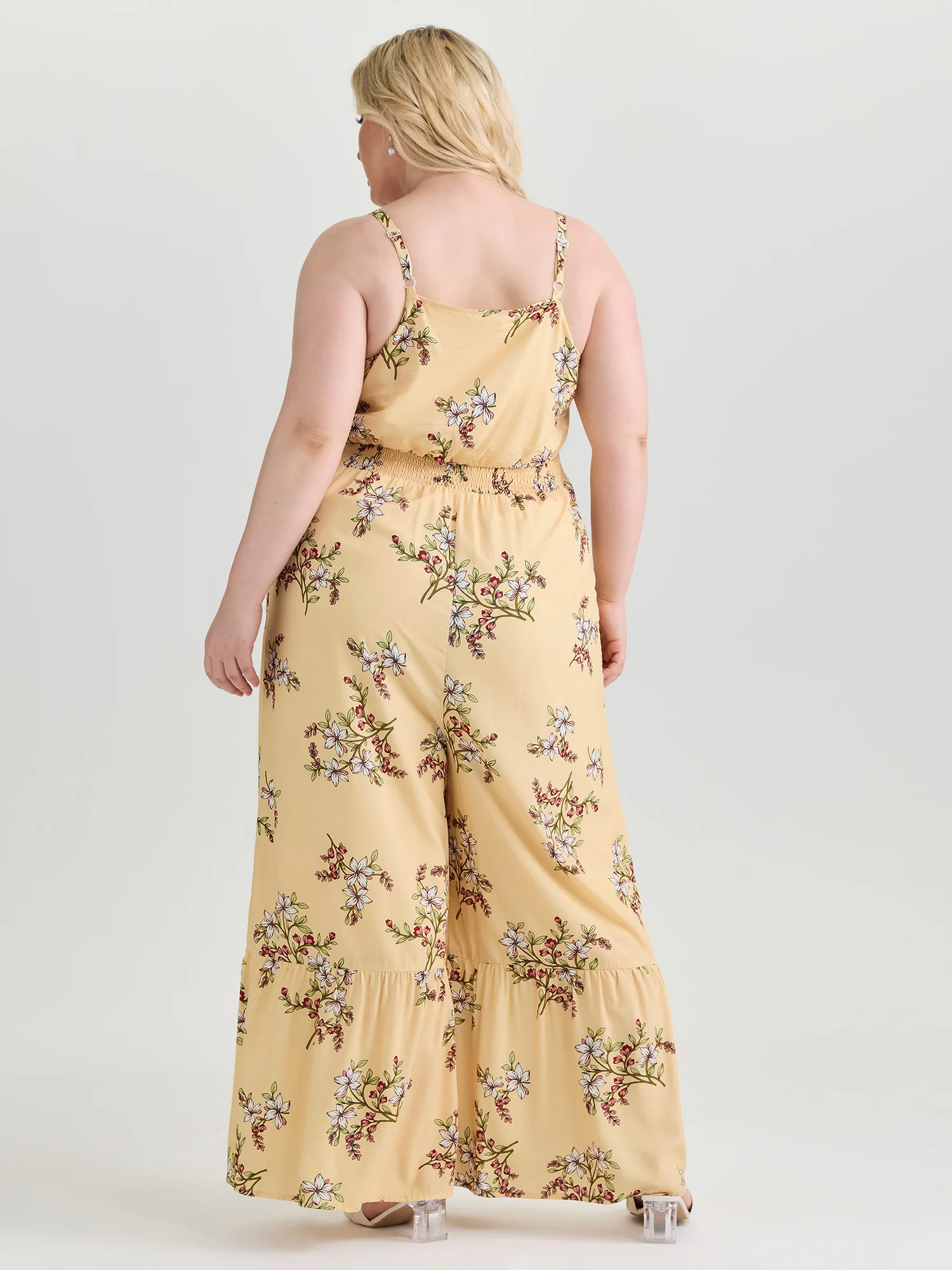 Floral Ruffled Neckline Cinched-Waist Jumpsuit - Image 4