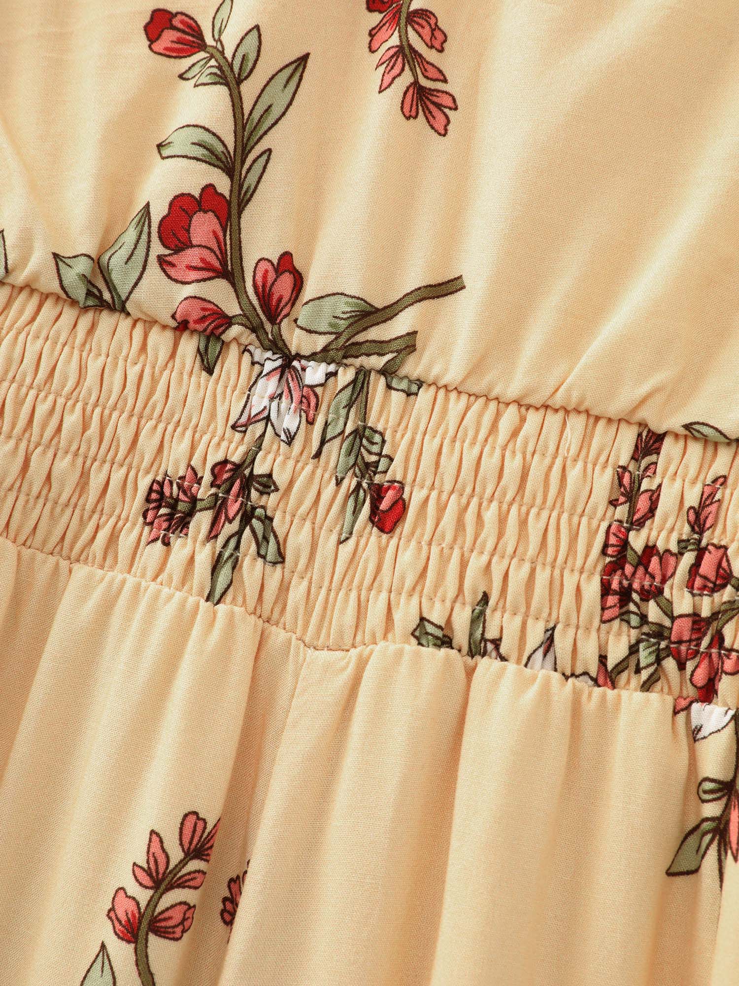 Floral Ruffled Neckline Cinched-Waist Jumpsuit - Image 5